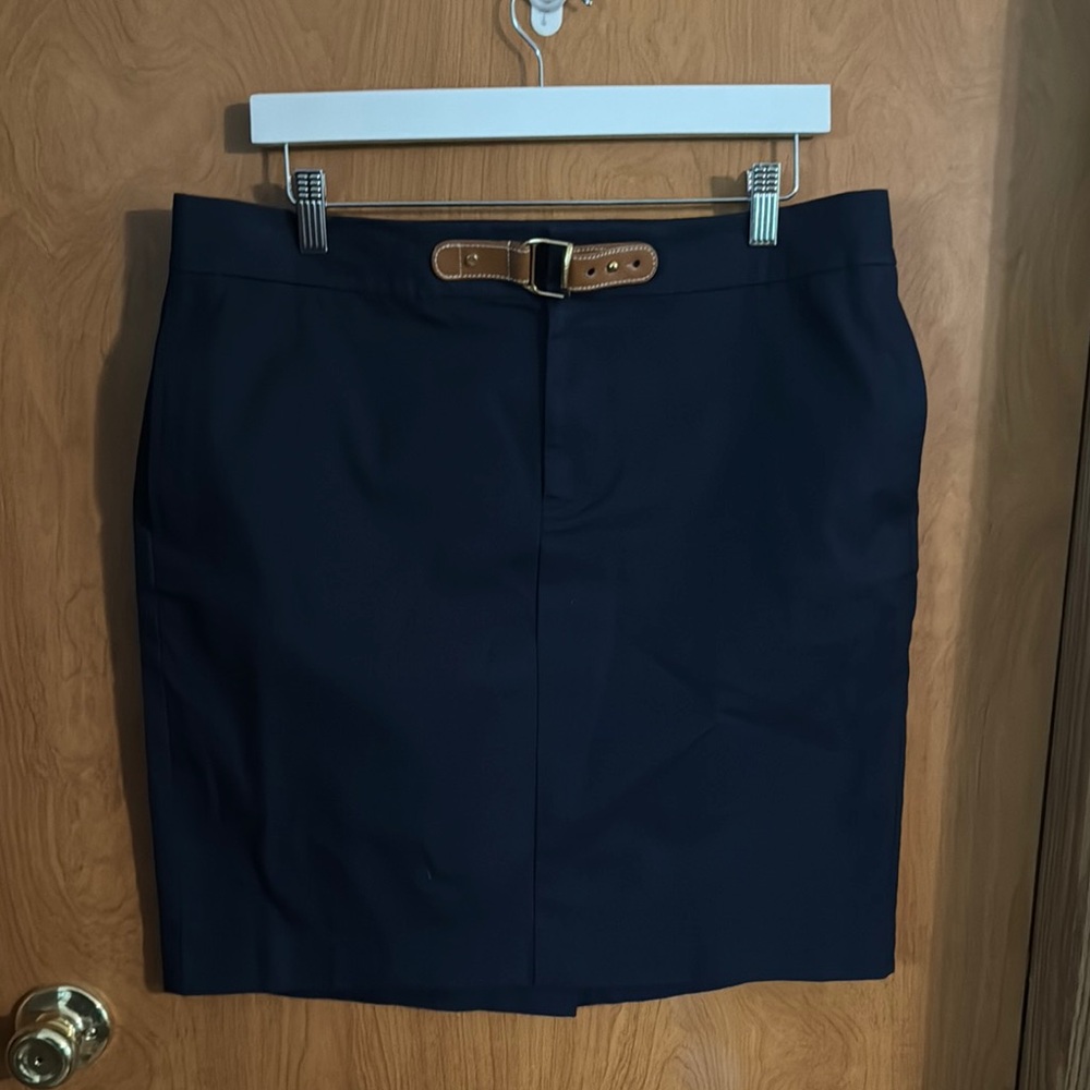 Lauren Ralph Lauren Womens 12 Navy Career Work Pencil Skirt Pockets faux belt